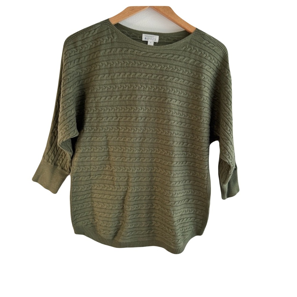 Market  &  Spruce  Women’s  Medium  Olive  Green  Cable  Knit  Sweater  Classic